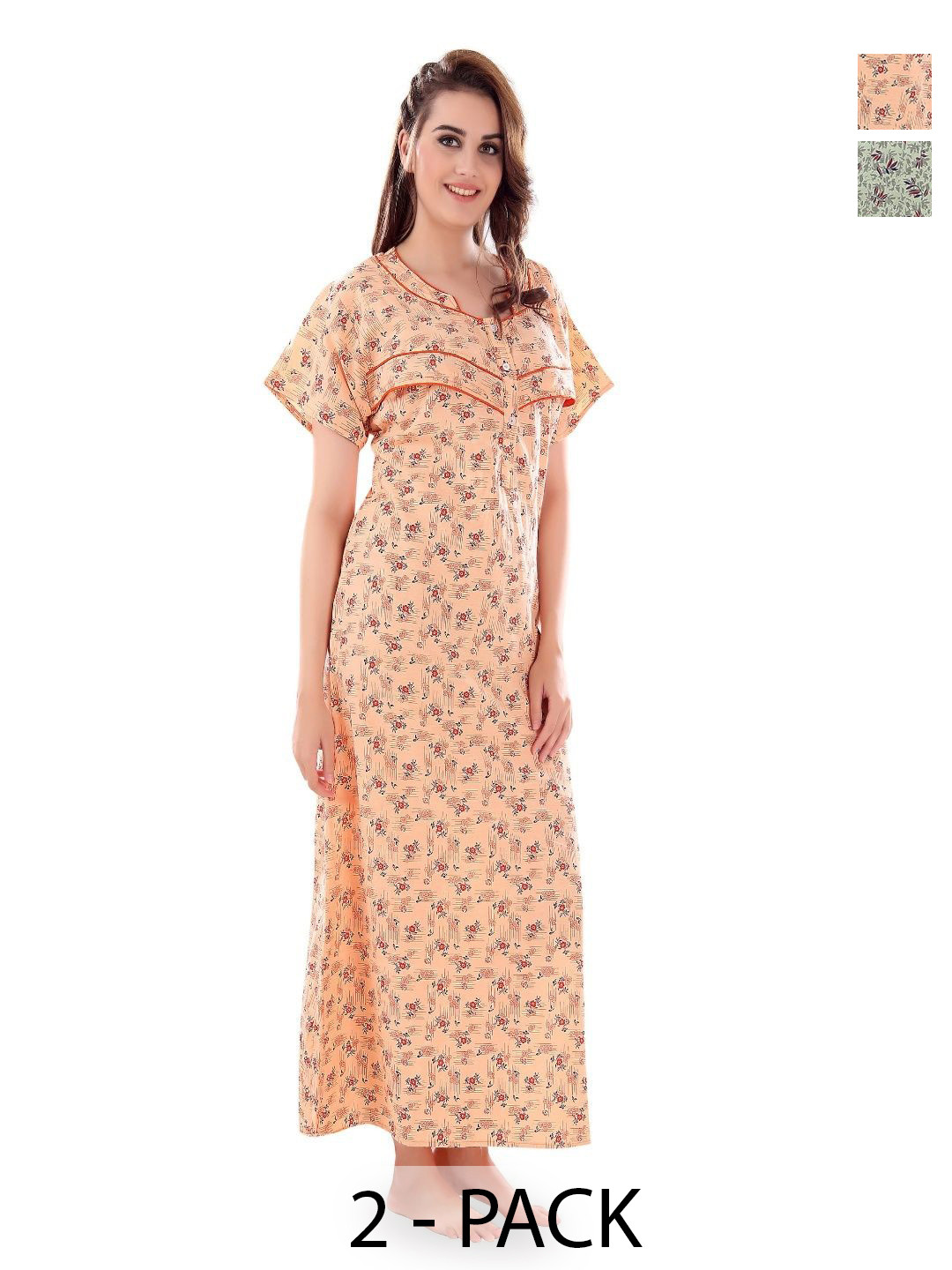 ANKONA Pack Of 2 Printed Maternity Maxi Nightdress