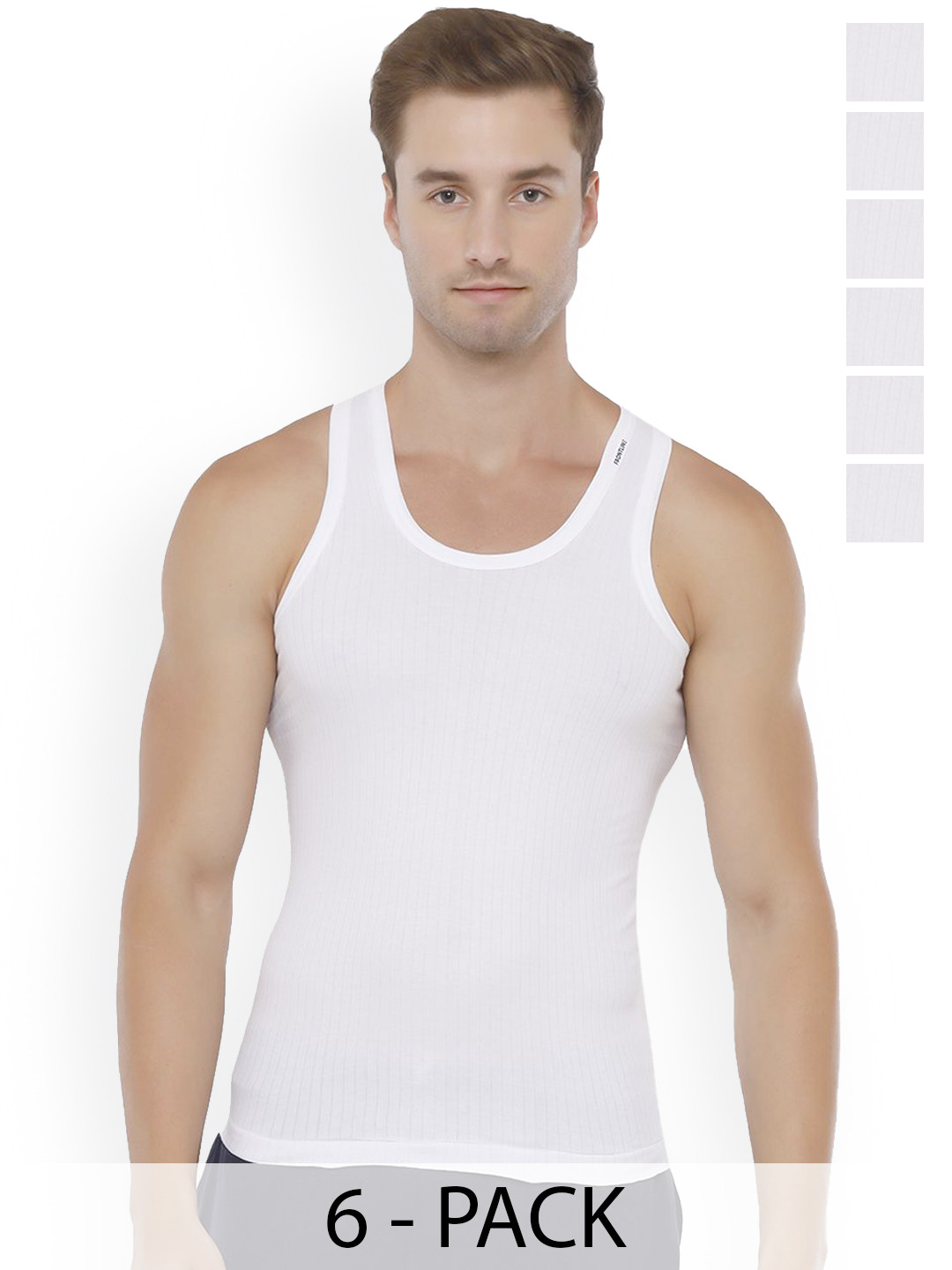 Rupa Frontline Pack Of 6 Striped Pure Cotton Undershirt Vests Frontline--Xing-Whit-RN-6