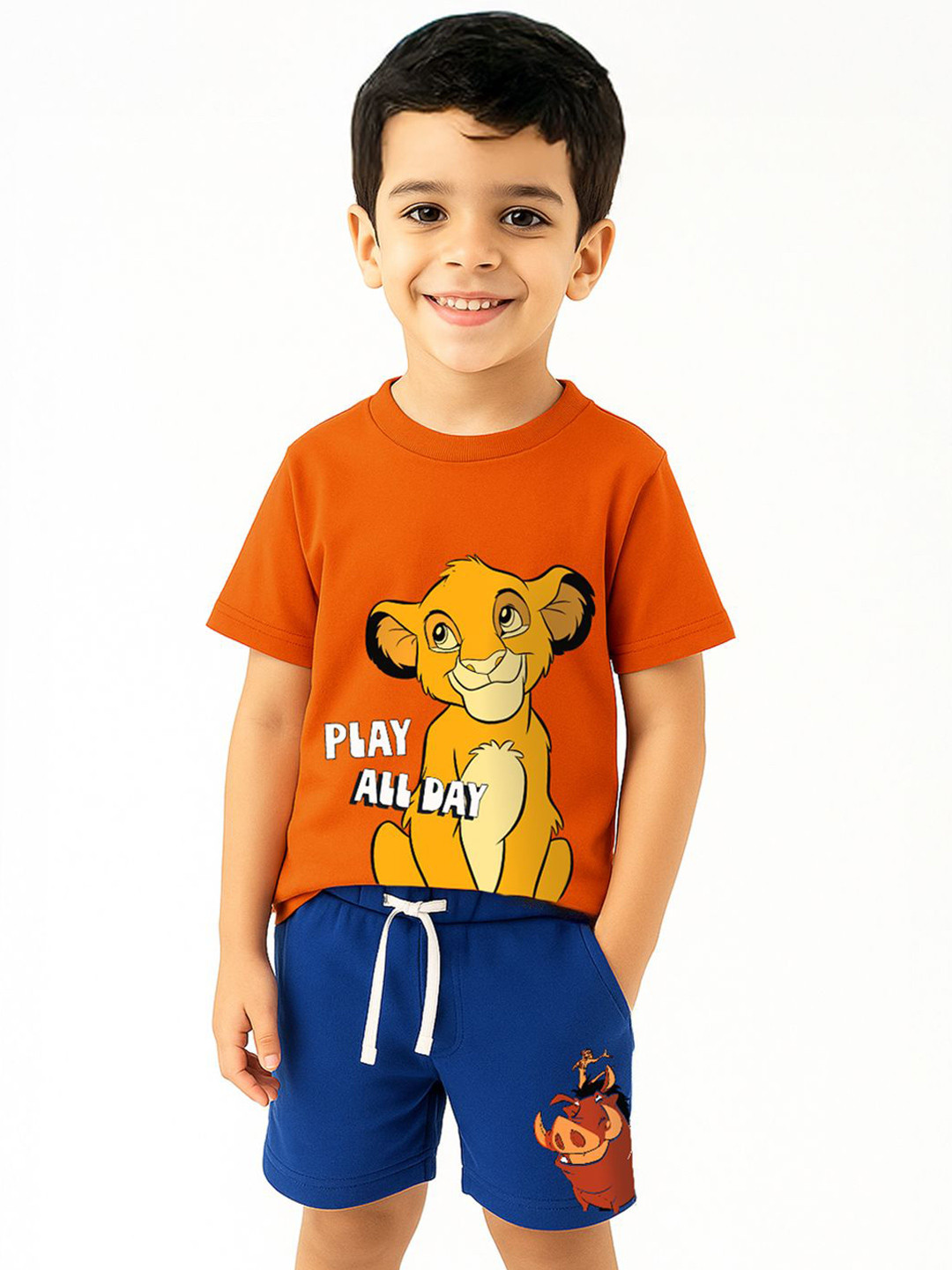 Nauti Nati Boys Lion King Printed Pure Single Jersey Cotton T-Shirt With Shorts