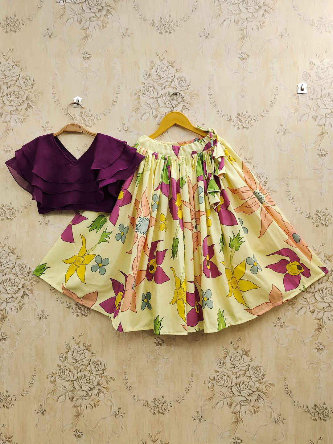 JOVK DESIGN Girls Embroidered Cotton Ready to Wear Lehenga & Blouse