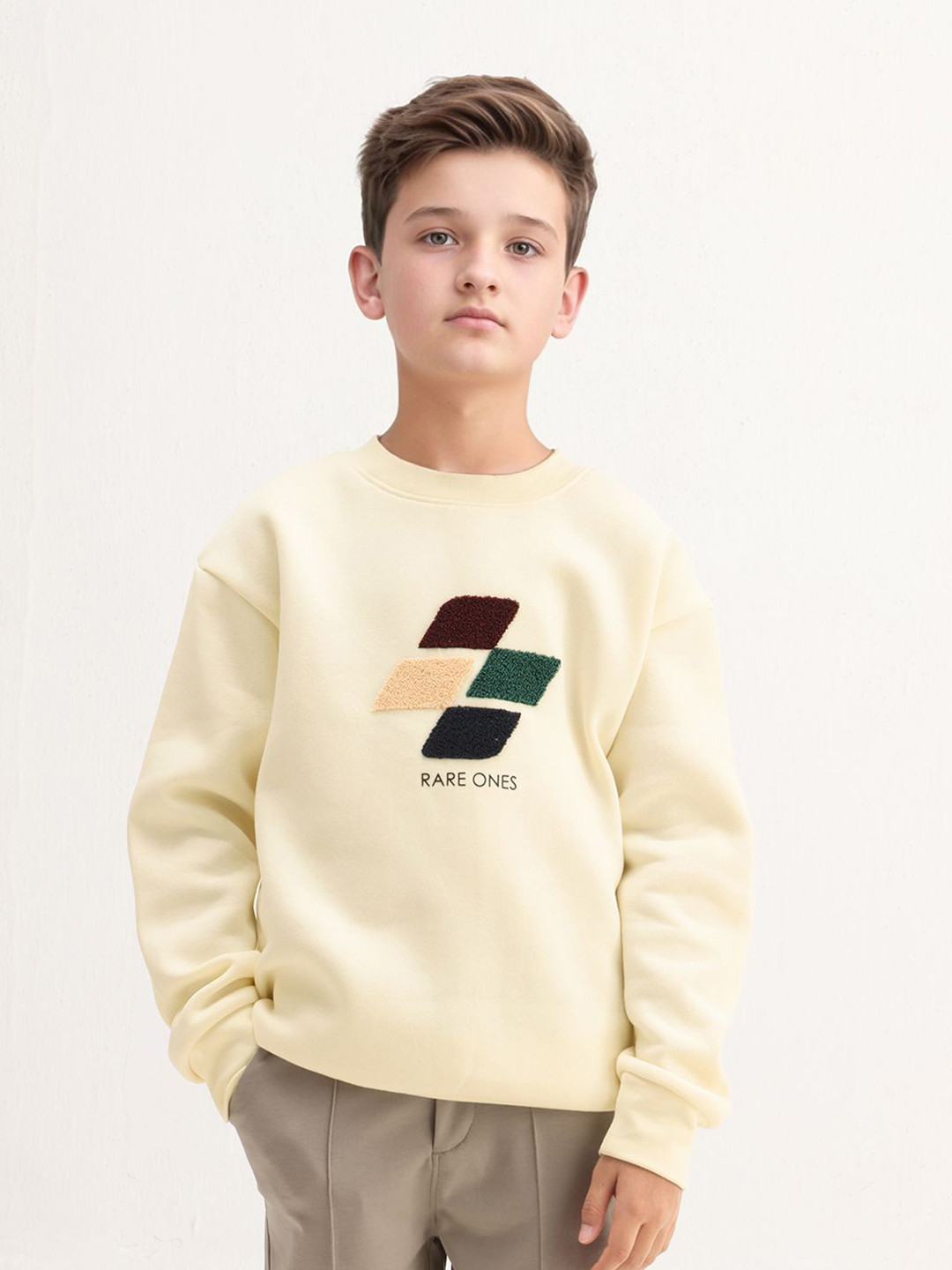 RARE ONES Drew Boys Embroidered Round Neck Pullover Sweatshirt
