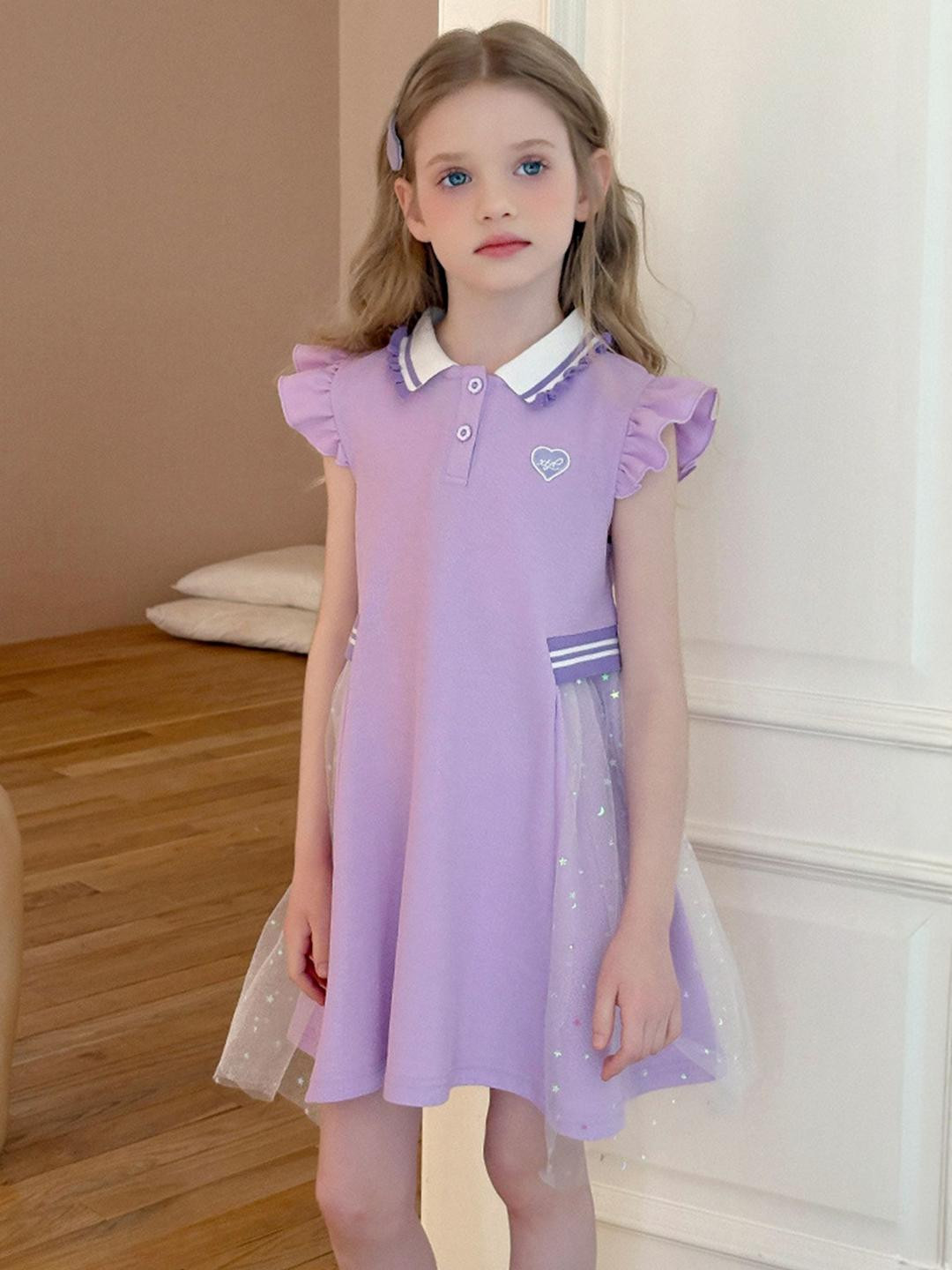 LULU & SKY Girls Peter Pan Collar Flutter Sleeves A-Line Dress