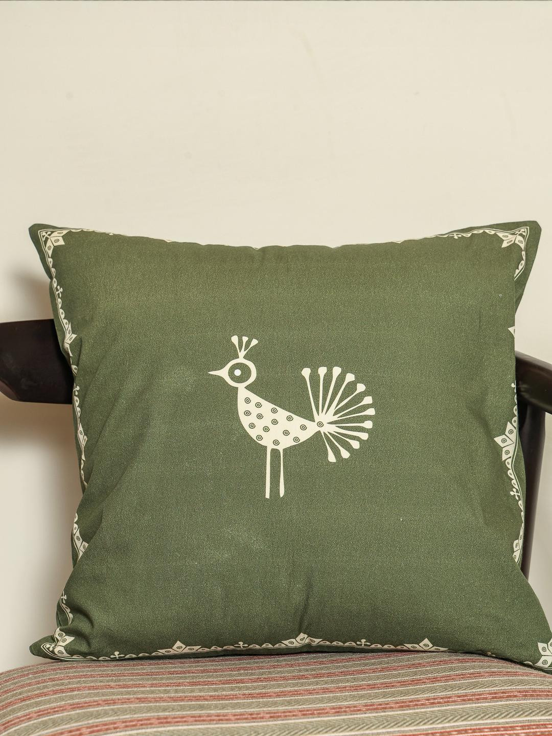 Crown of Poppies Olive Green Geometric Square Cushion Covers