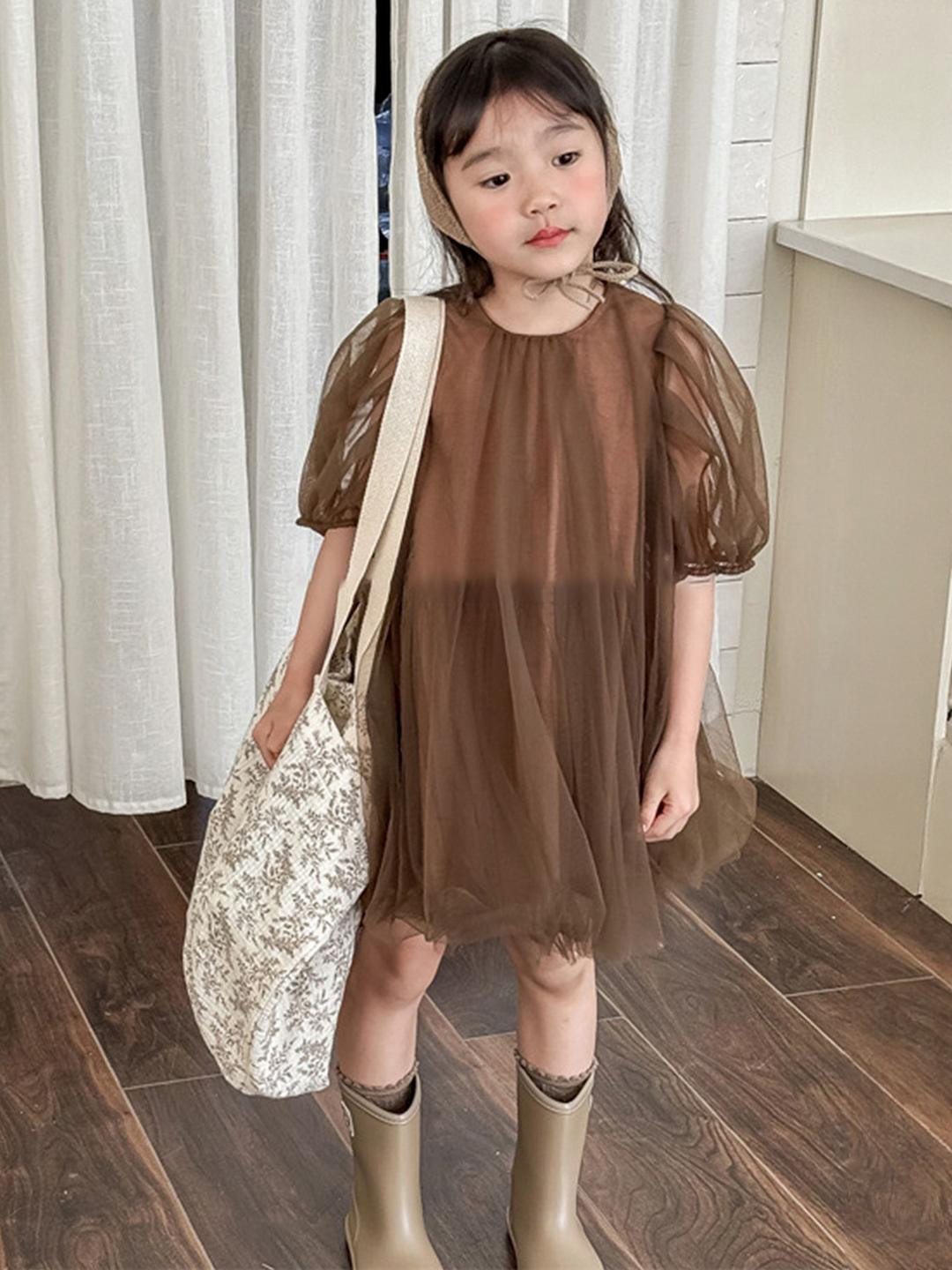 LULU & SKY Girls Semi Sheer Tulle A-Line Dress