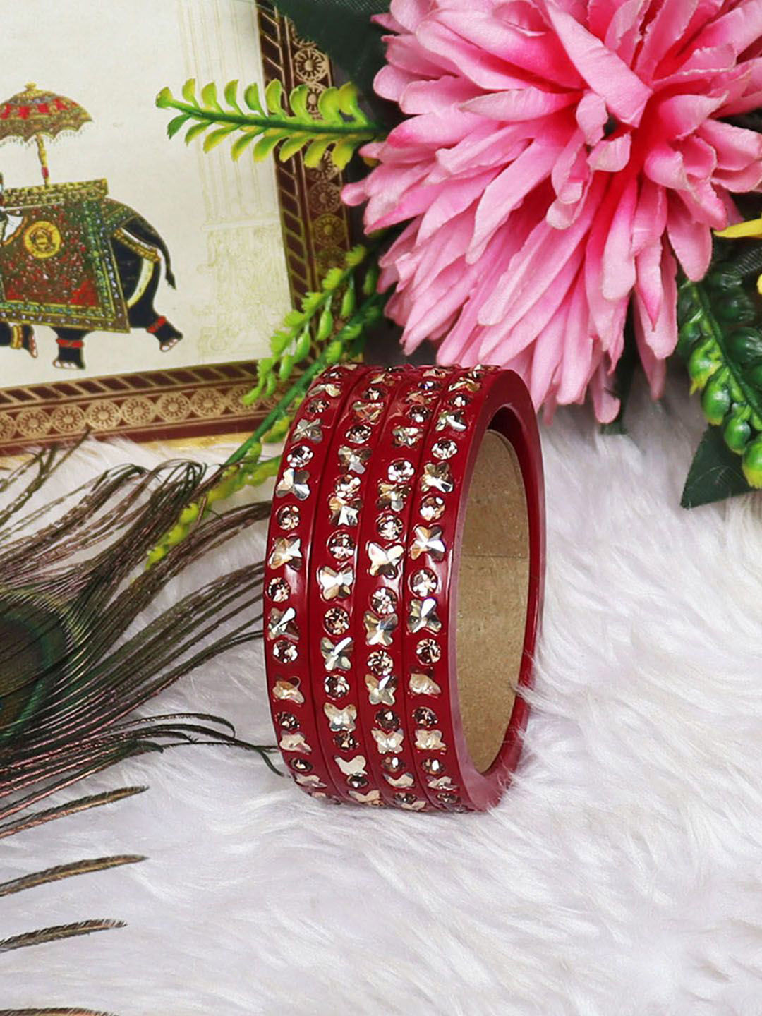 TAJ BRIDAL STORE 4-Pcs Kundan Studded Bangles