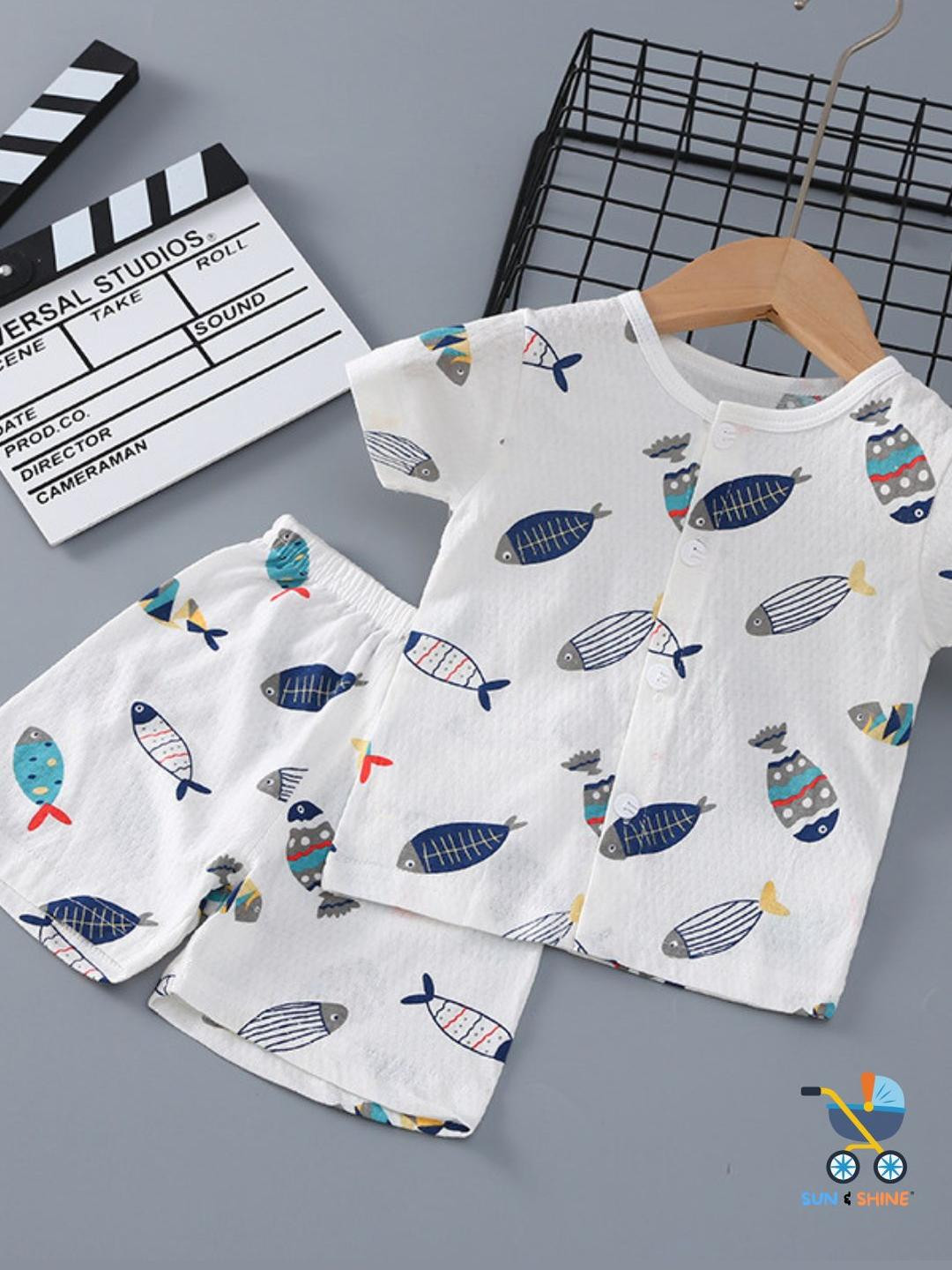 Sun & Shine Kids-Unisex White Pure Cotton Clothing Set