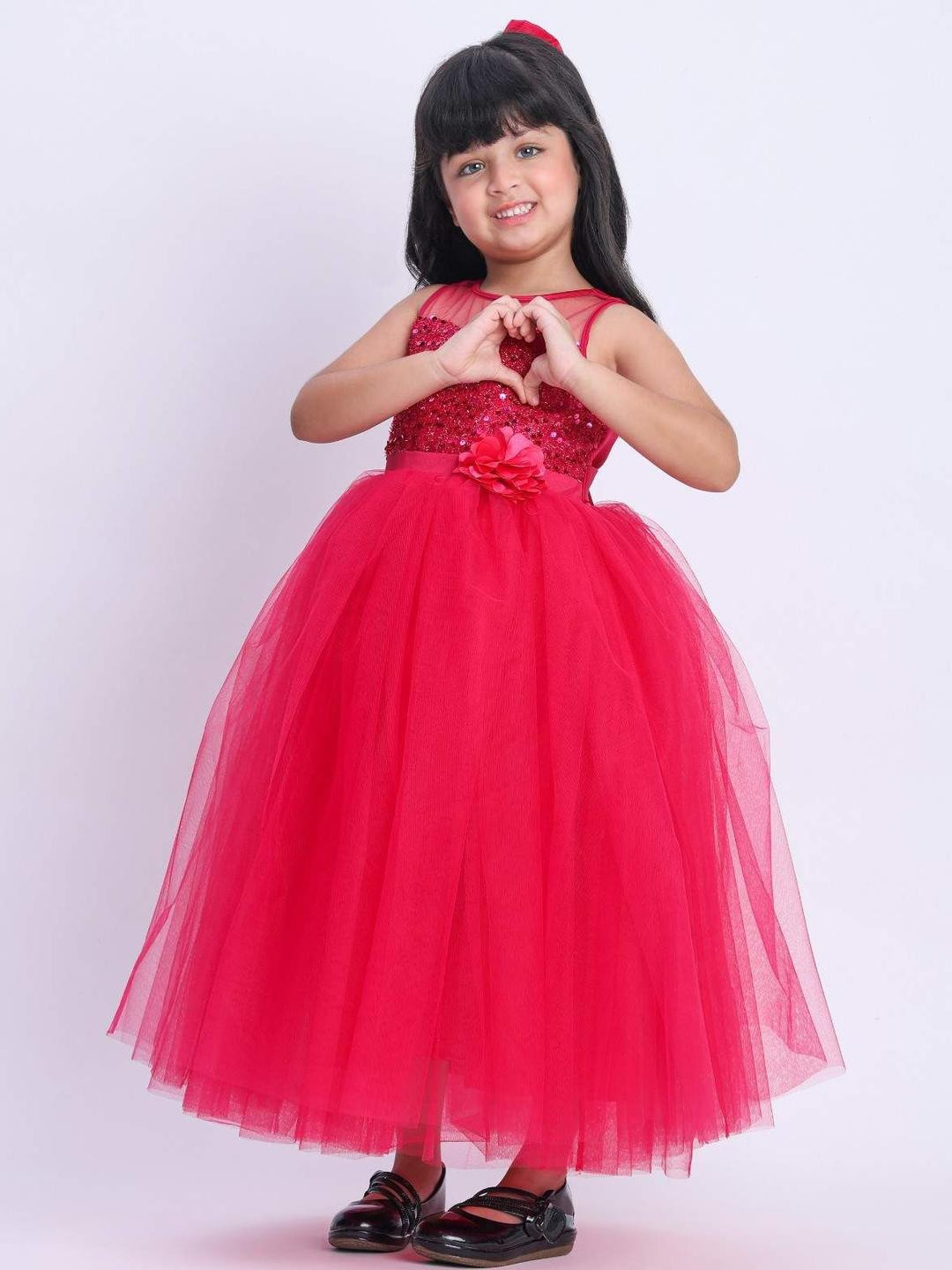 Toy Balloon kids Girls Embellished Tulle Floral Applique Net Fit & Flare Maxi Dress