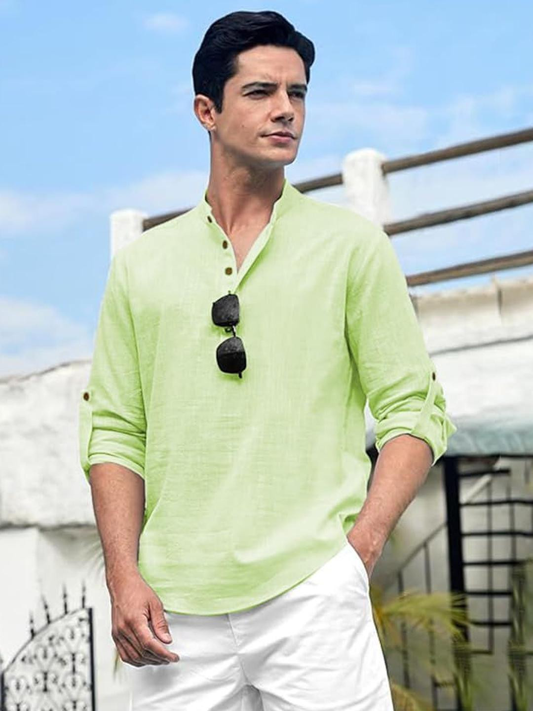 AMRIT TOP WEAR Men Cotton Band Collar Kurta