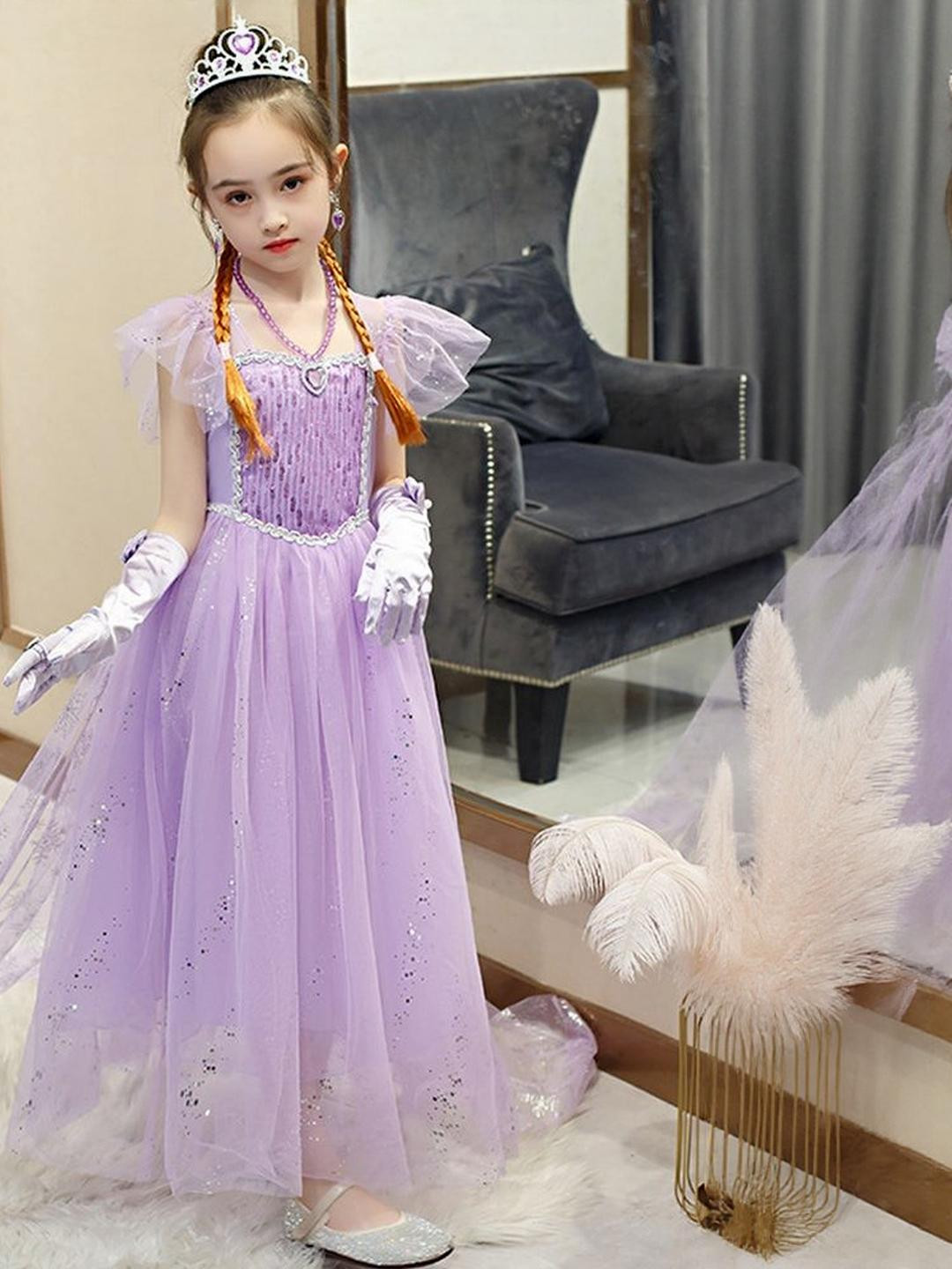 LULU & SKY Girls Embellished Flutter Sleeves Maxi Dress With Cape Detail