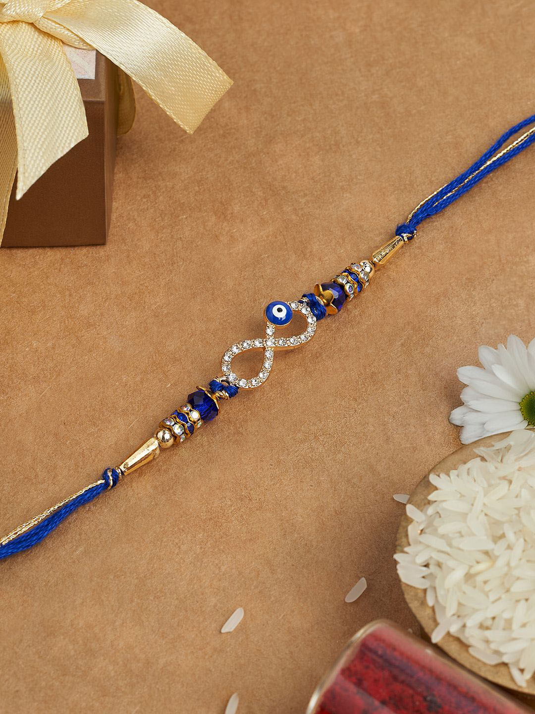 TEEJH Rhinestone Studded & Beaded Infinite Thread Rakhi