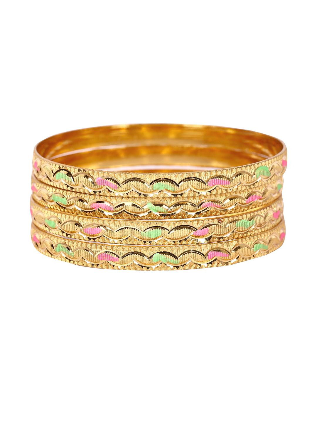 Oneys Collection Set Of 4 Gold Plated Meenakari Bangle