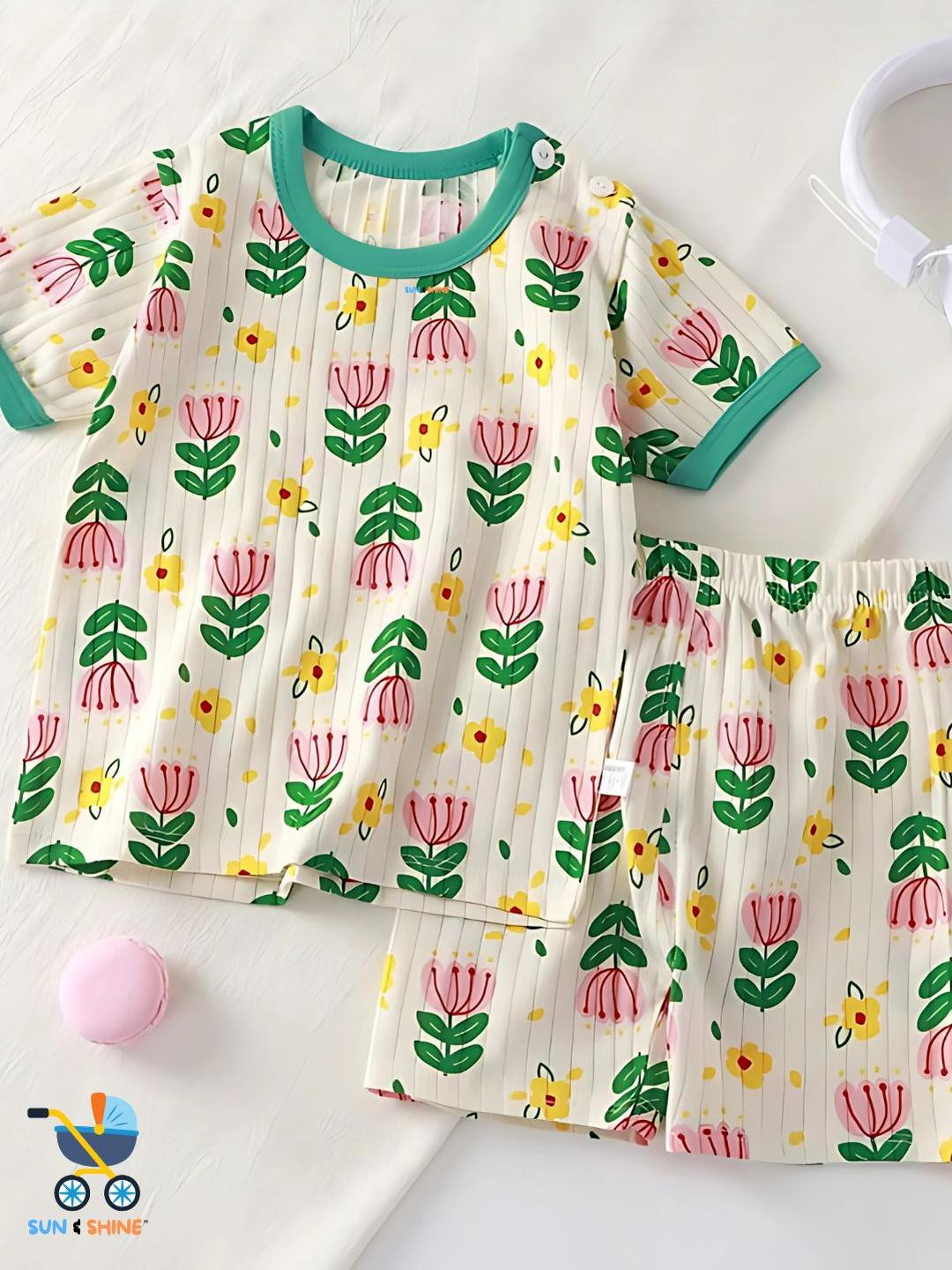 Sun & Shine Girls Multi Pure Cotton Clothing Set