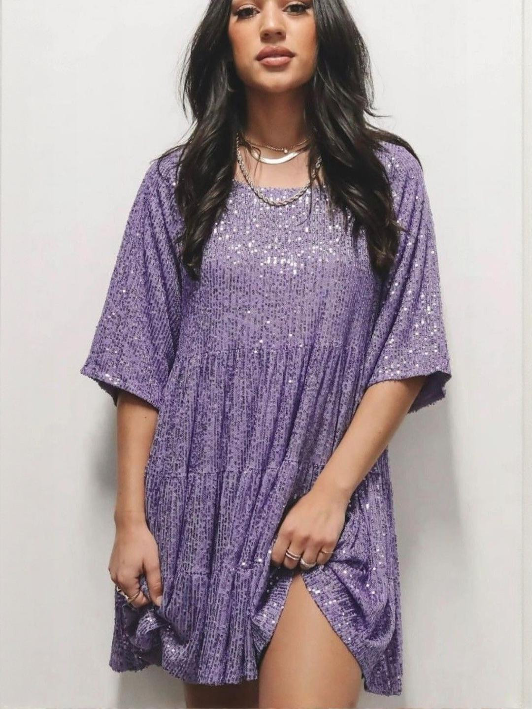 StyleCast Women Purple Sequined Mini Party Dress