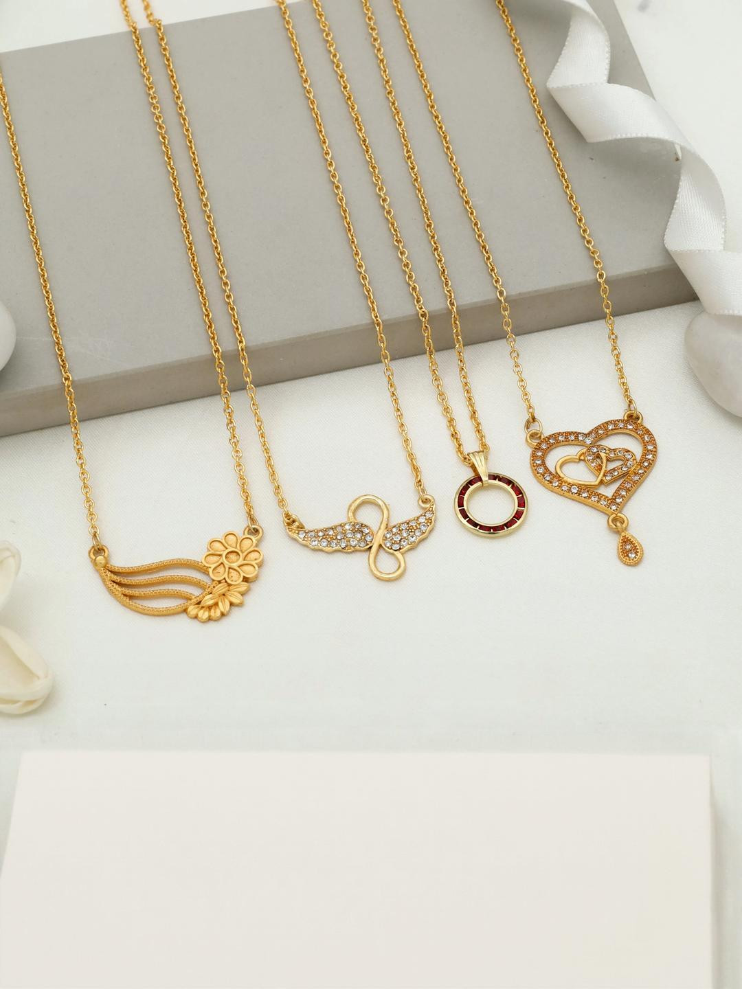 Anouk Women Set of 4 Artificial Stone Gold-Plated Chain