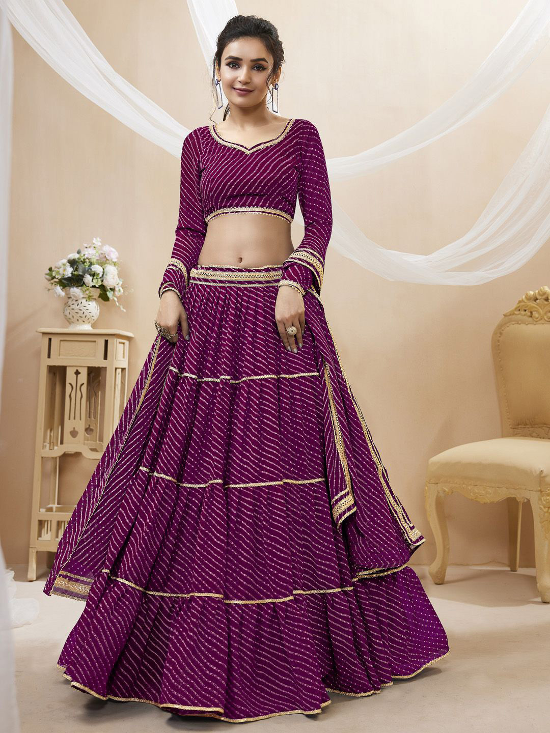 ETHNIC PLUS Printed Semi-Stitched Lehenga & Unstitched Blouse With Dupatta