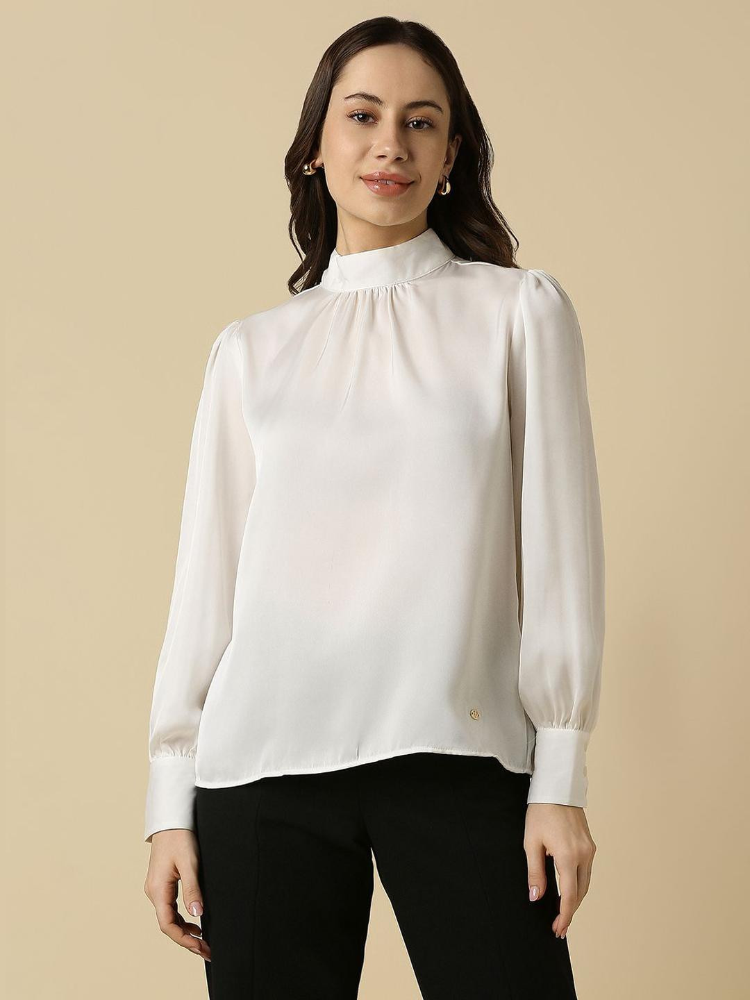 Allen Solly Woman High Neck Ruched Formal Top