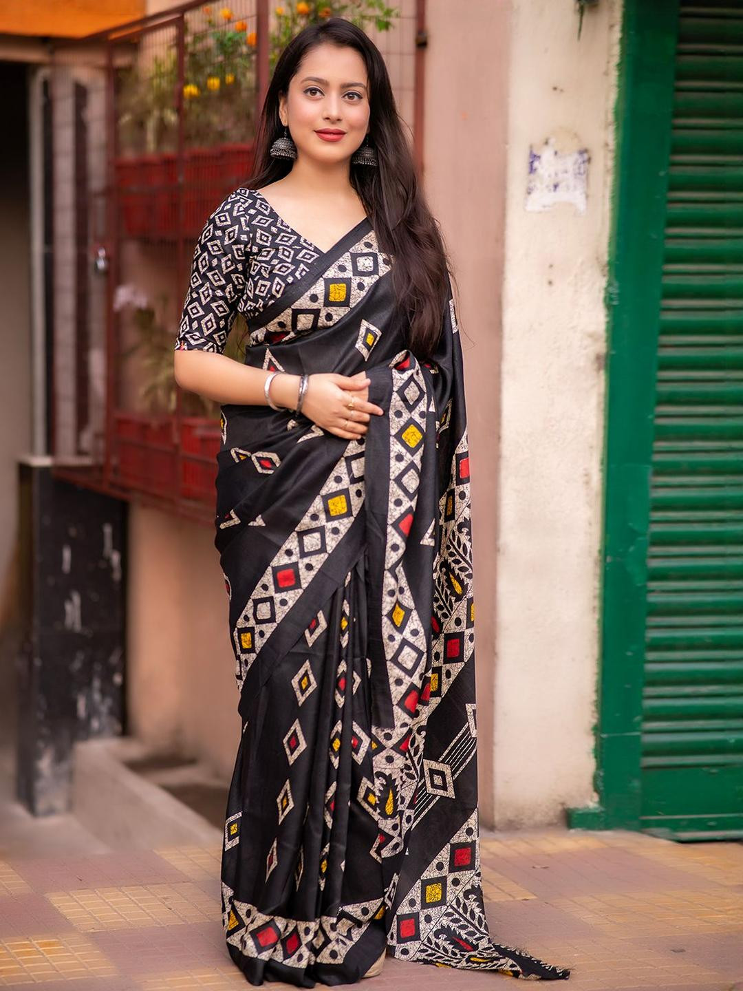 KALINI Batik Silk Blend Designer Saree