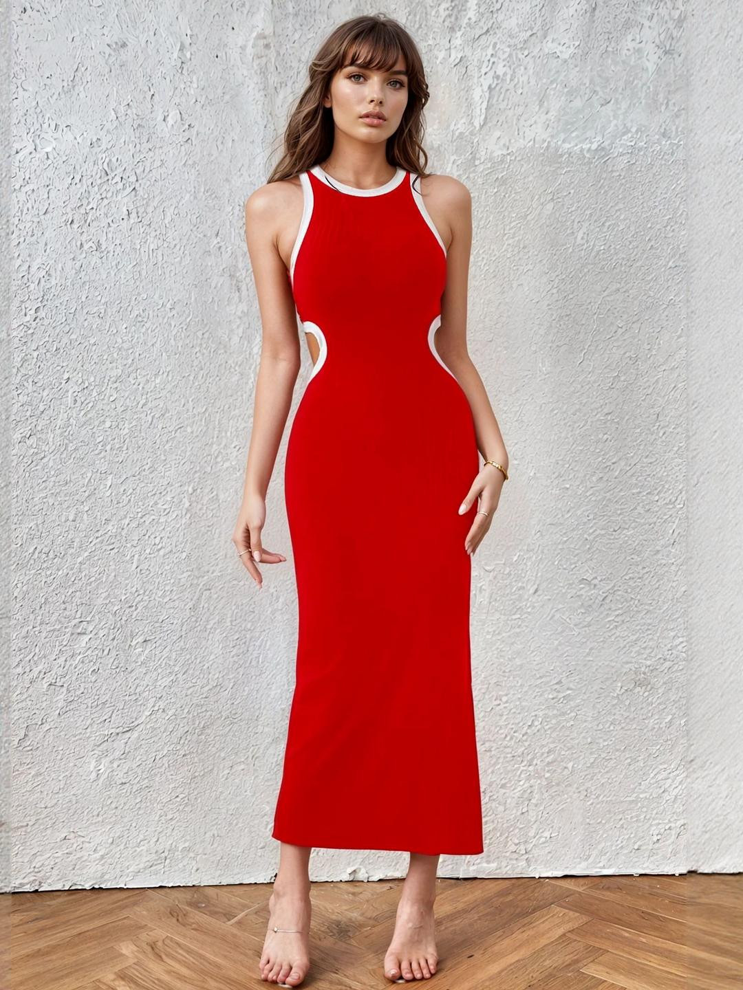 AAHWAN Cut-Out Slit Bodycon Midi Dress