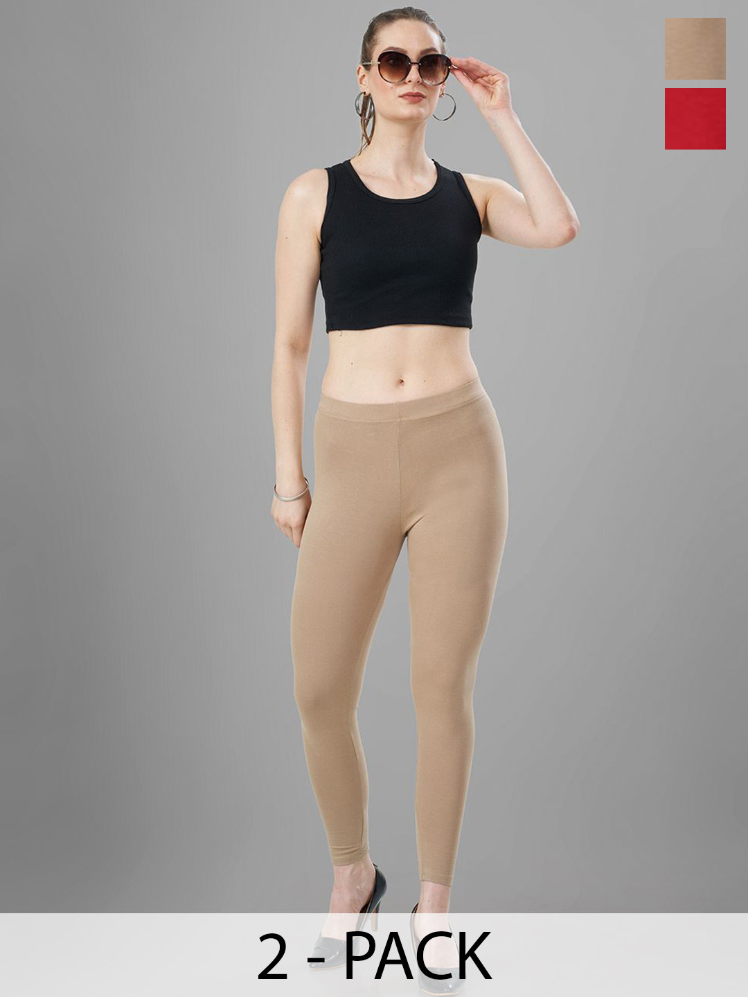 T19 Pack Of 2 4-Way Stretchable Ankle-Length Leggings