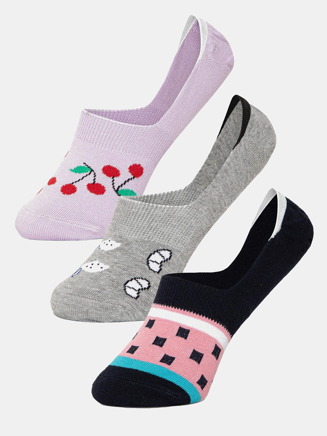 Bodycare Women Pack Of 3 Printed Breathable No-Show Shoe Liner Socks