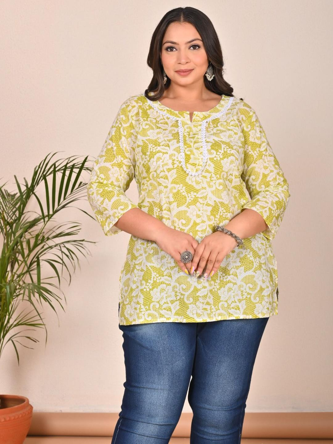 Prin Fashion House Women Plus Size Printed Cotton Top