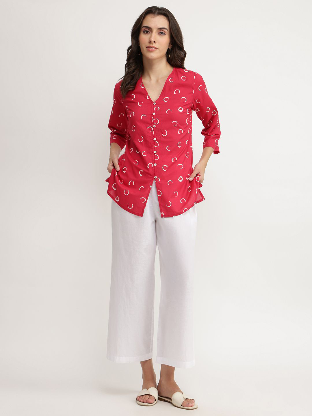 Pink Fort Women Relaxed Straight Fit Mid-Rise Trousers