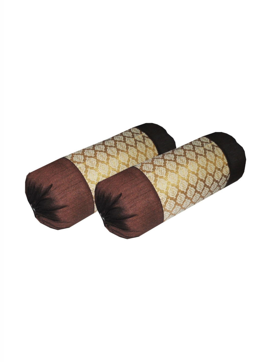 Pink Parrot 2-Pcs Brown & Gold Printed Bolster Covers