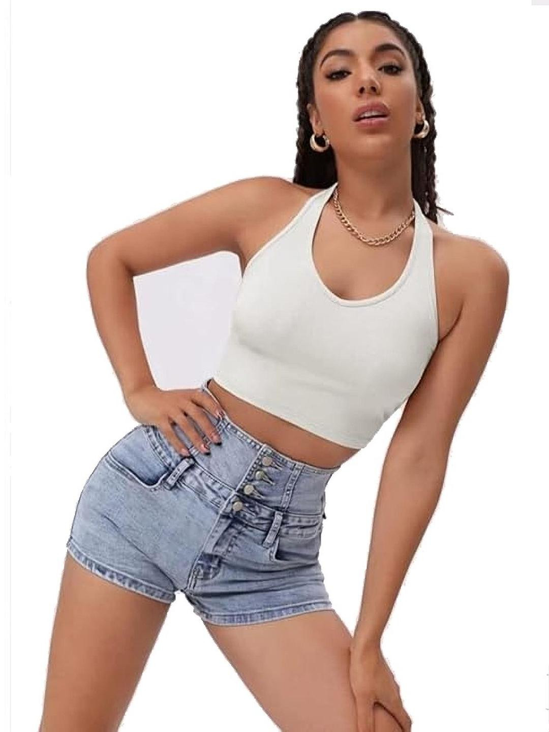 SRISARAS Women Pack Of 2 Halter Scoop Neck Sleeveless Cotton Tank Crop Top