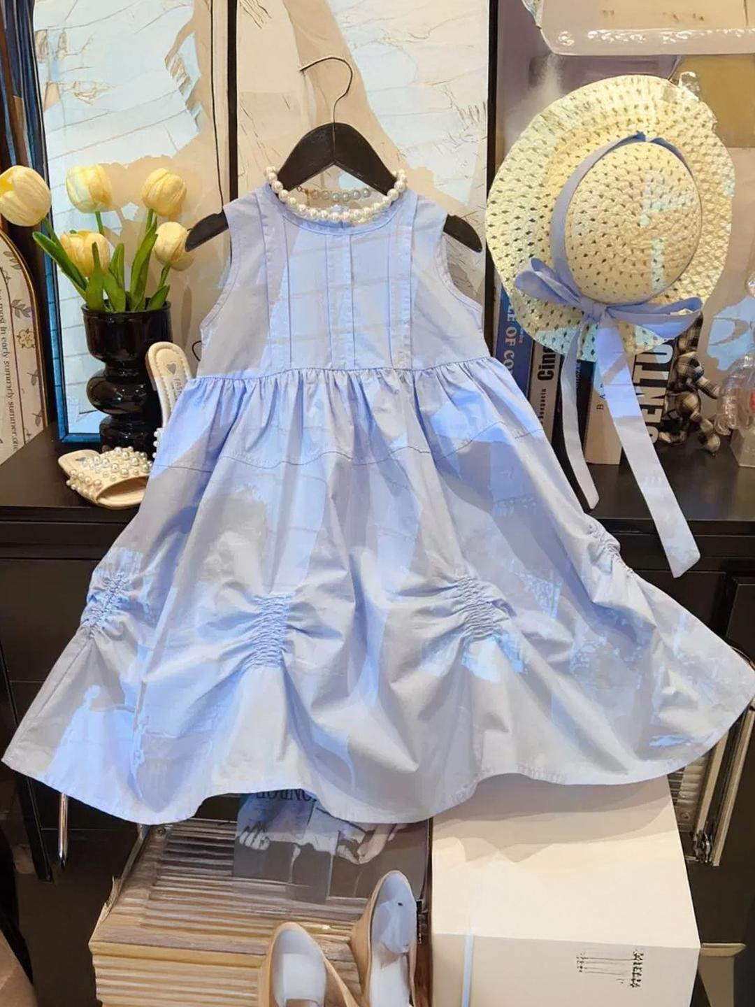 LULU & SKY Girls Cotton Fit & Flare Dress With Hat