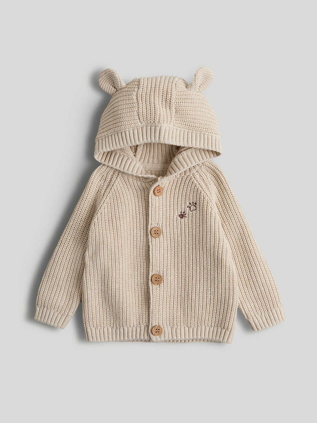 mothercare Kids Ribbed Self Design Little Bear Full Sleeve Cardigan