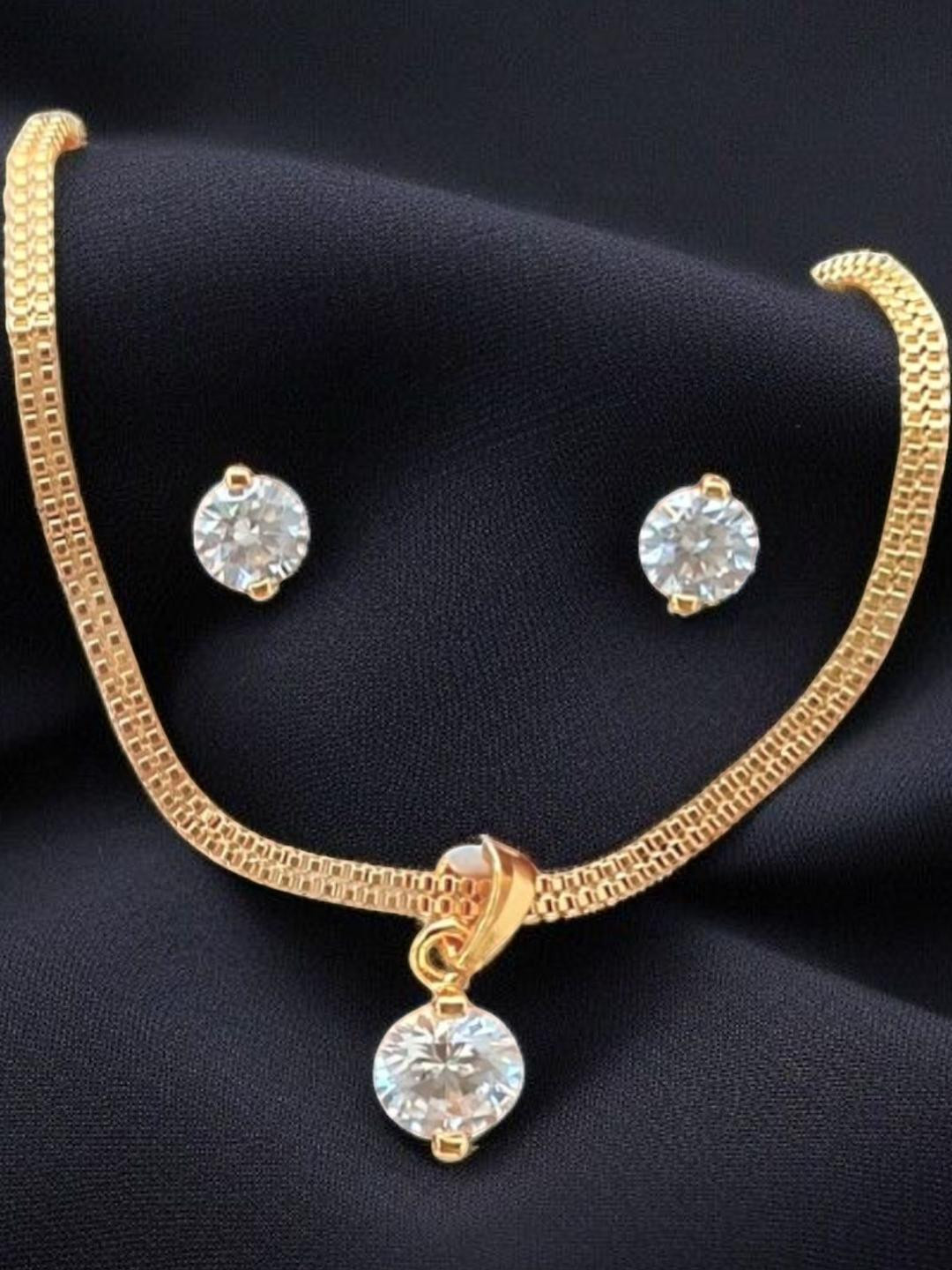 Divs Fashion Gold Plated Cubic Zirconia Studded Pendant and Earrings Set