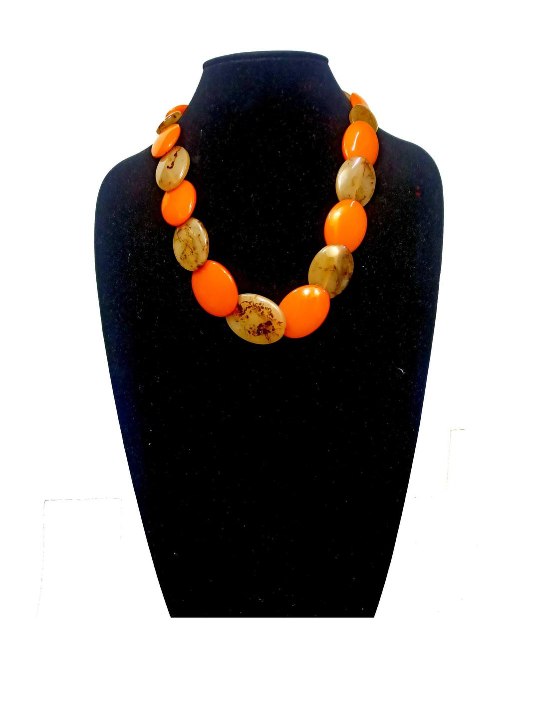 TAE Brass Handcrafted Amber Resin Glossy Beads Oval Necklace