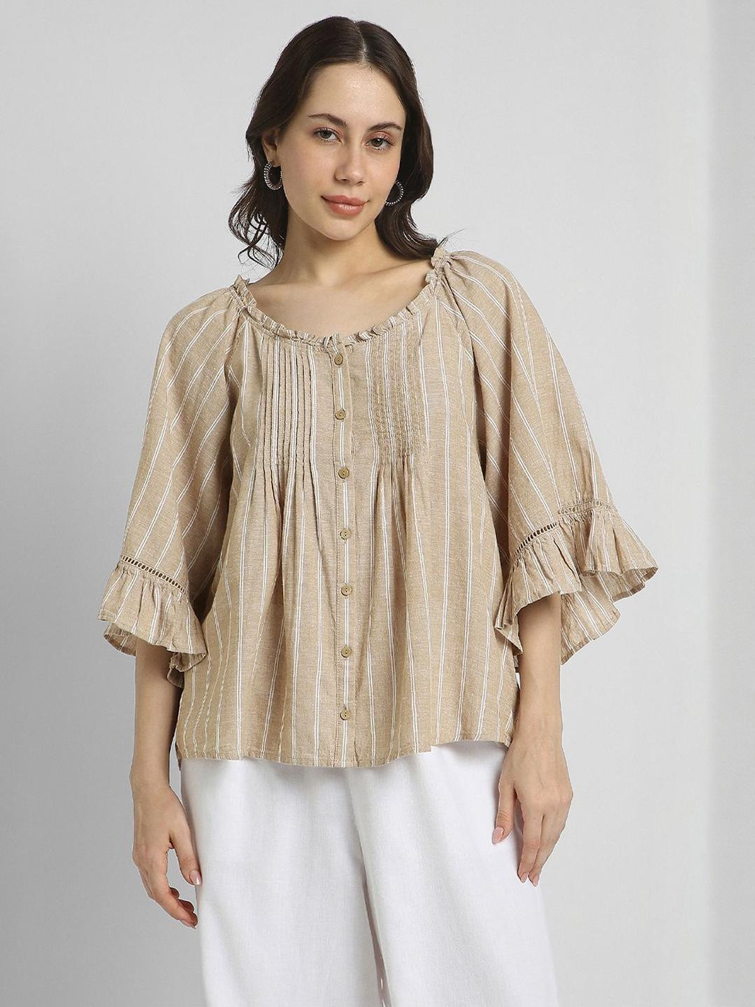 AMERICAN EAGLE OUTFITTERS Women Scoop Neck Striped Bell Sleeve Top