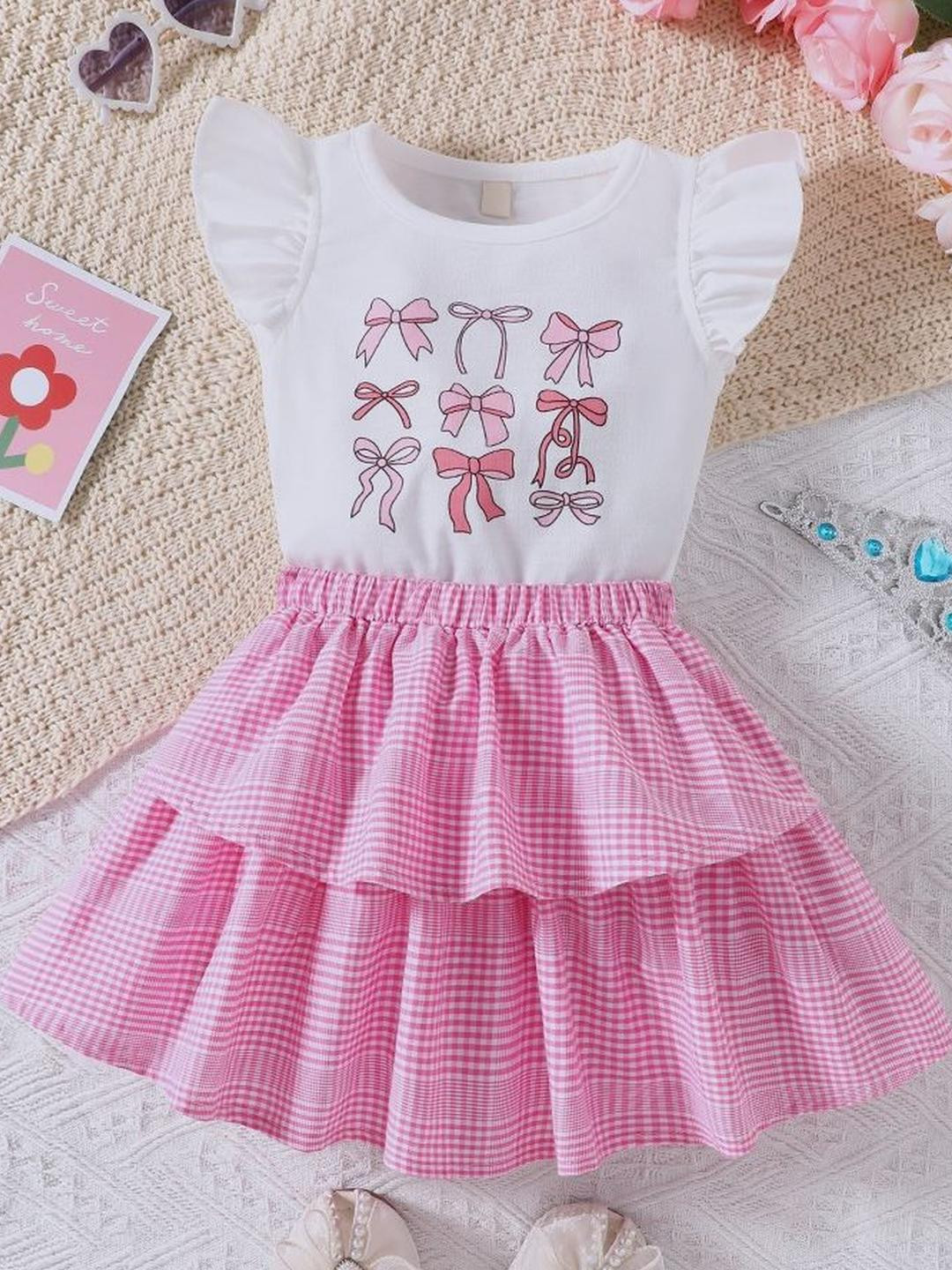 LULU & SKY Girls Self Design Printed Top with Skirt