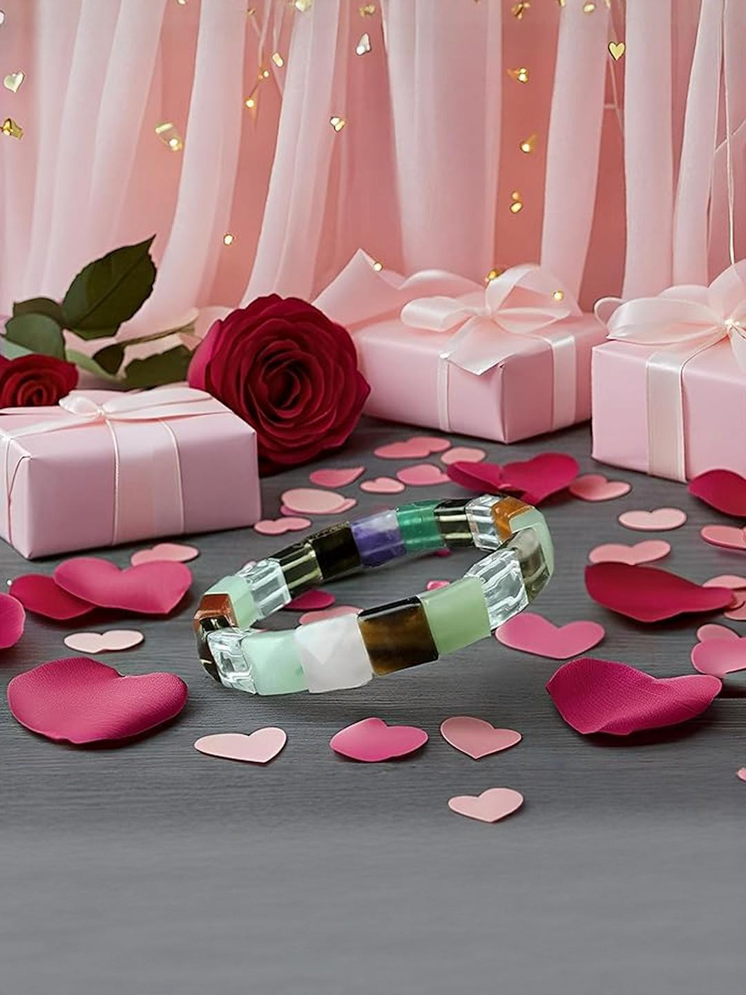 Profounnd Gems & Jewels Unisex Diagonal Multi-Gemstone 7 Chakra Bracelet