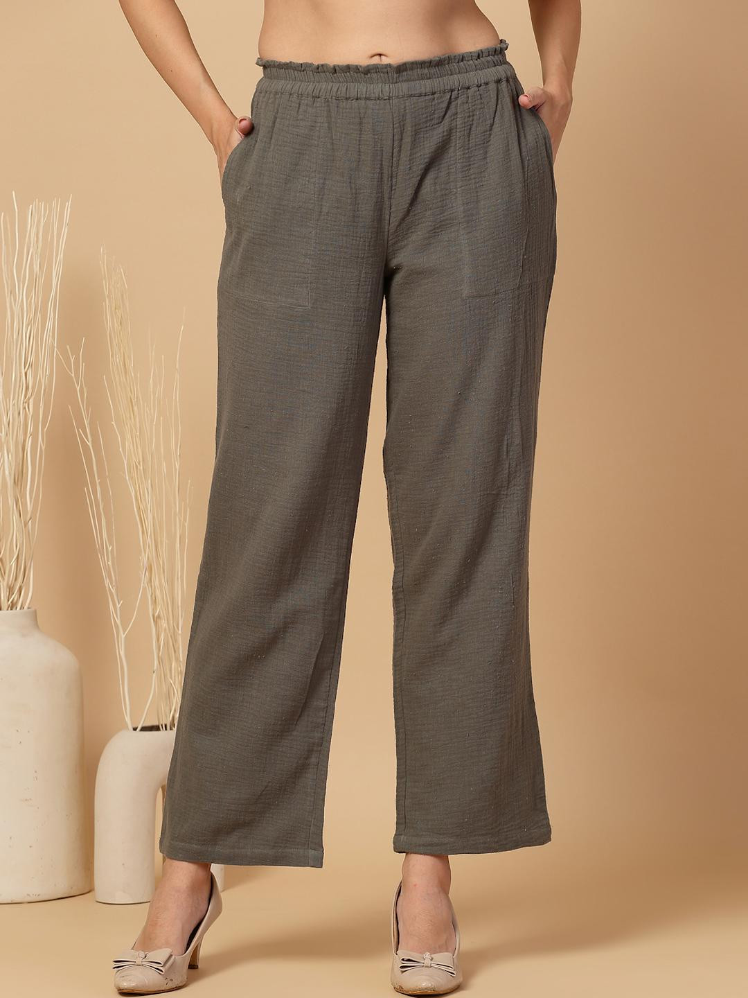 SMERA MART Women Elastic Waist Full Length Cotton Trouser