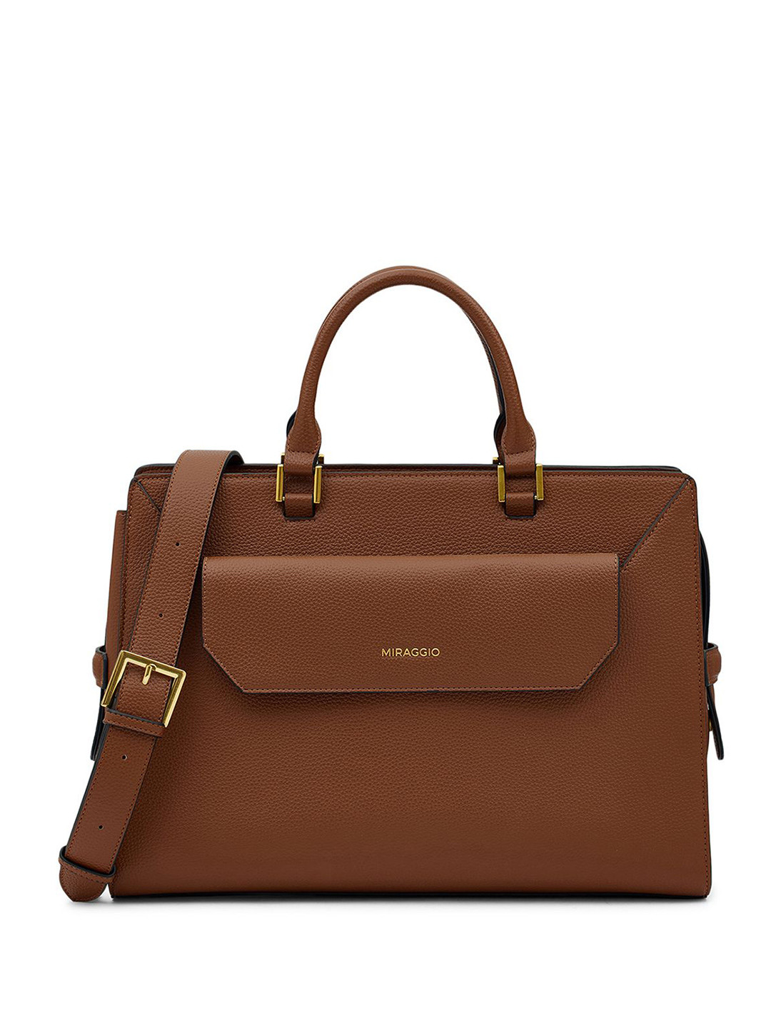 MIRAGGIO Solid Structured 14 Inch Laptop Tote Bag With Adjustable & Detachable Strap