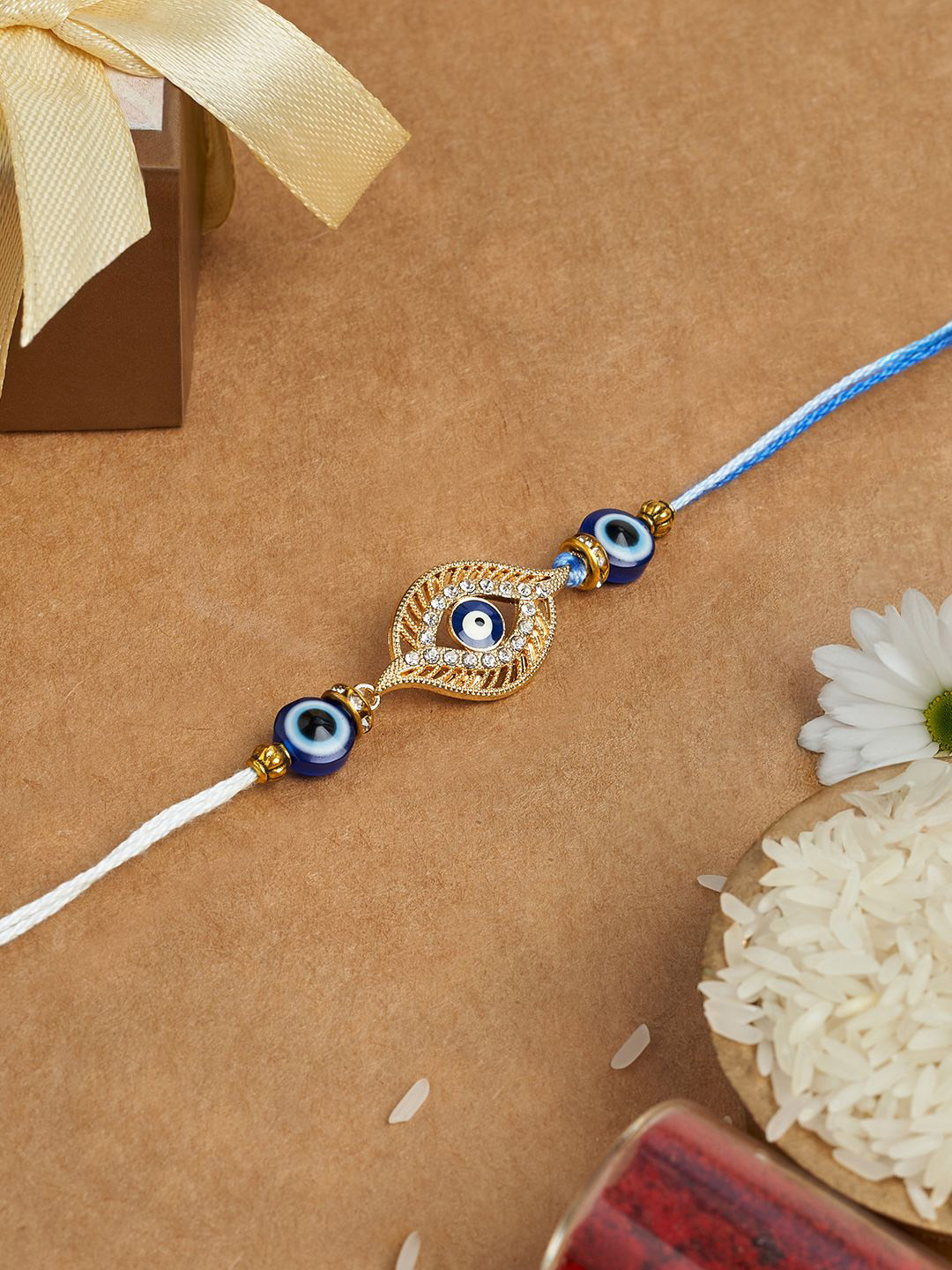 TEEJH Stone Studded & Beaded Evil Eye Thread Rakhi