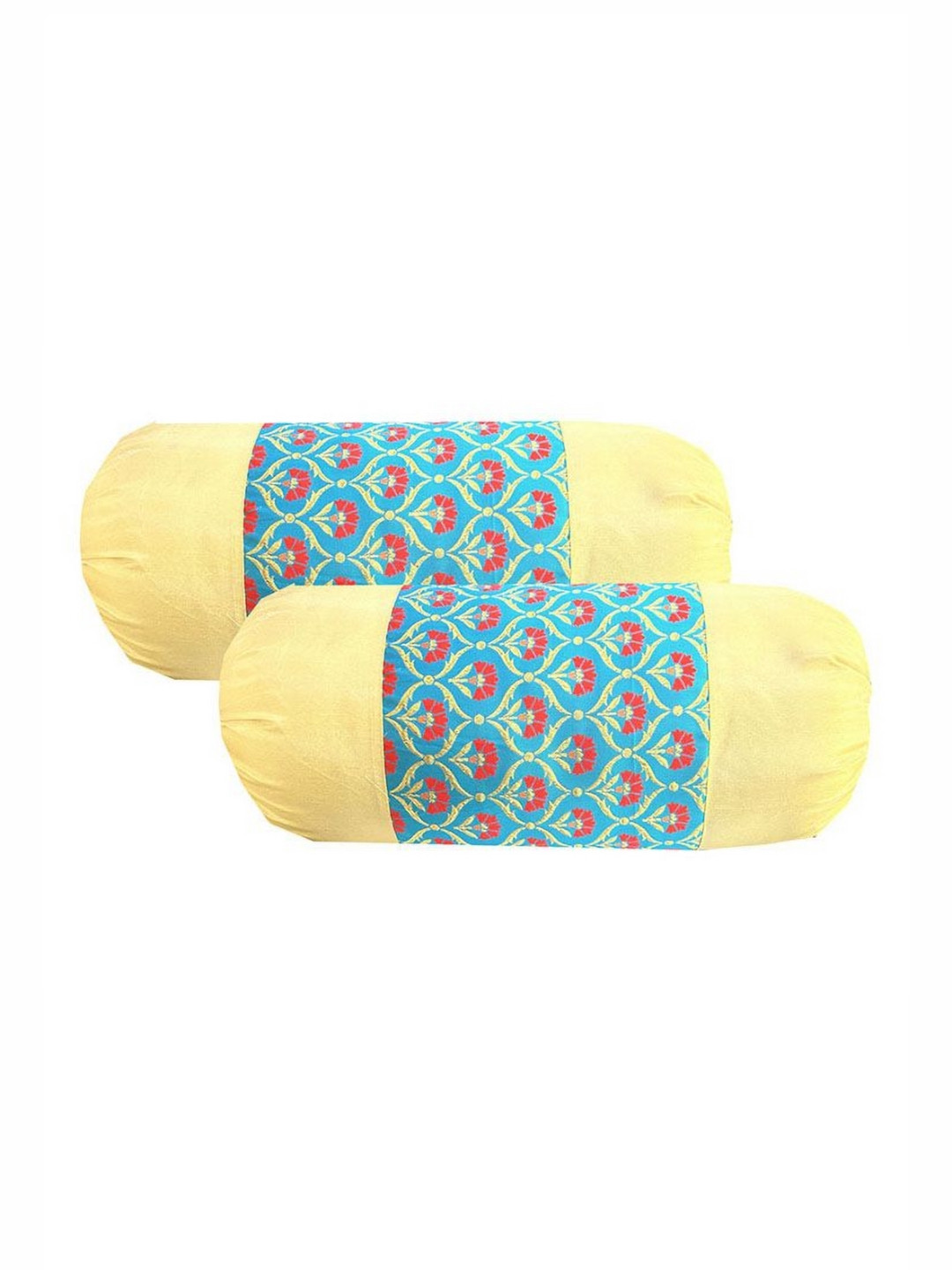 Pink Parrot 2-Pcs Turquoise Blue & Cream Printed Bolster Covers