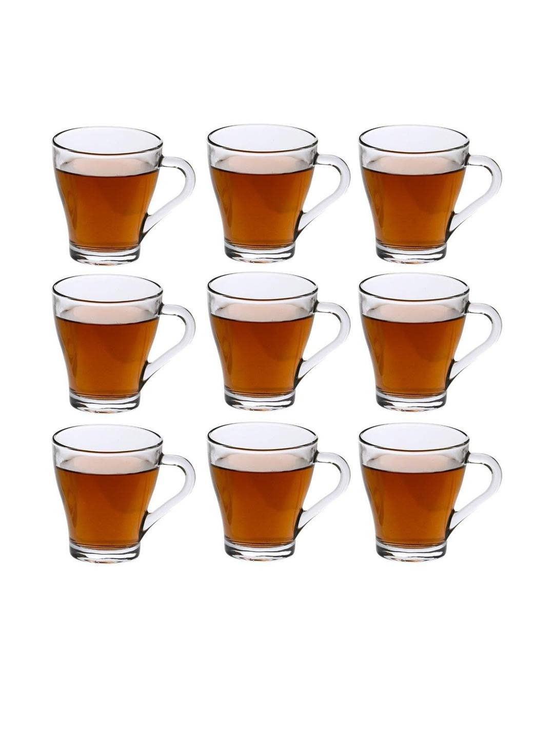 Somil Clear Glass Coffee & Tea Cup / Mug (240 Ml), Enjoy Your Drink in Style, 8.3 X 10.3 X 9.5 Cm, Pack of 9