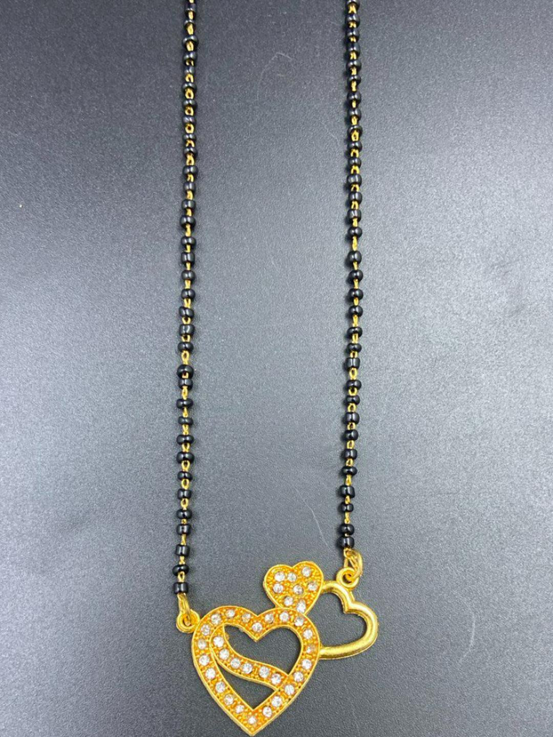 Psight Gold-Plated Artificial Beads Heart Shaped Mangalsutra