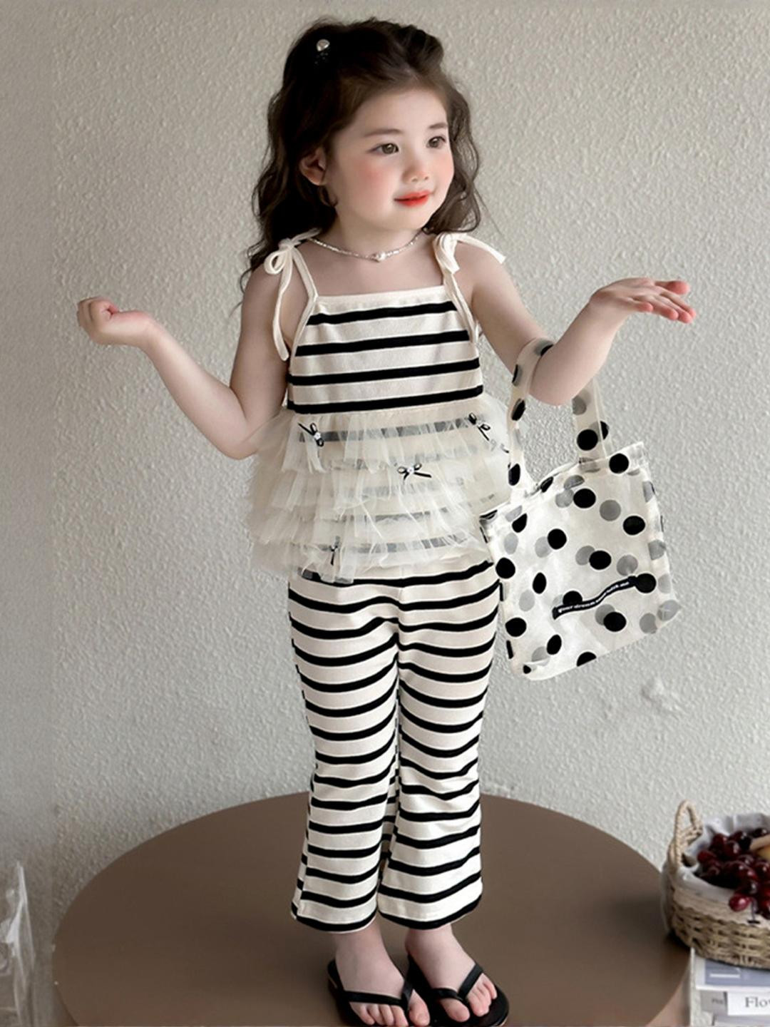 LULU & SKY Girls Striped Tie-up Shoulder Top With Trousers