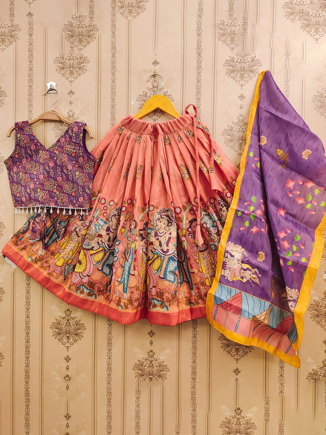 Helene Girls Printed Kalamkari Ready to Wear Lehenga & Blouse With Dupatta