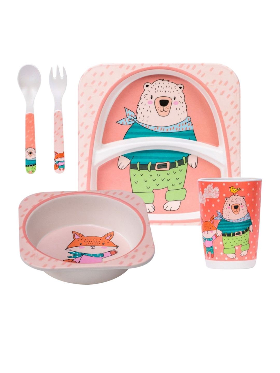 Adore Kids Set of 5 Printed Bamboo Baby Utensils Set