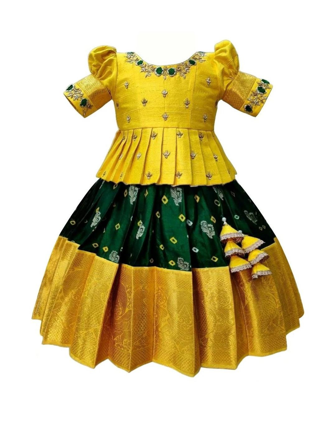 White Button Girls Embroidered Ready to Wear Lehenga & Blouse Woven Design