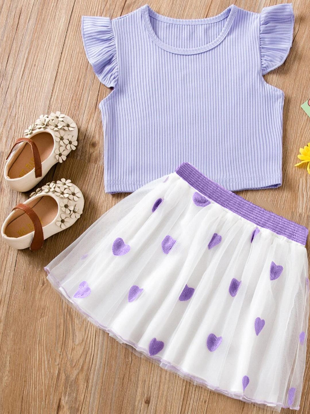 Hikuj Girls Purple Cotton Blend Clothing Set