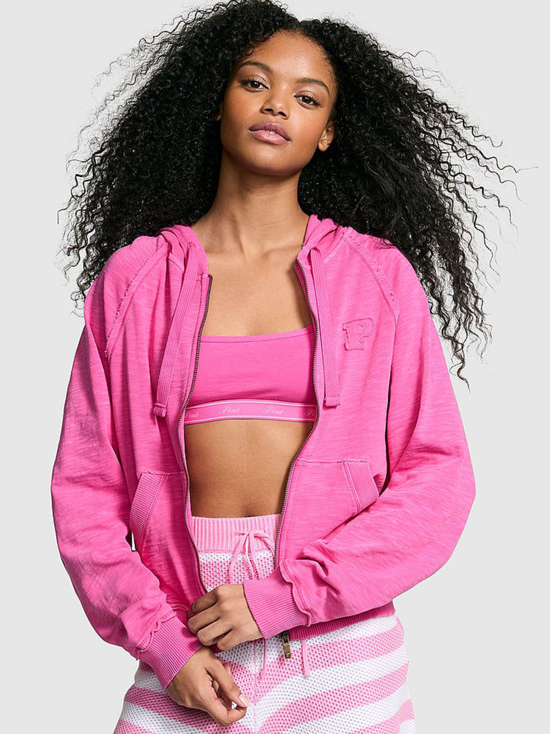 Victoria's Secret Women Applique Lightweight Lounge Full-Zip Hooded Sweatshirt