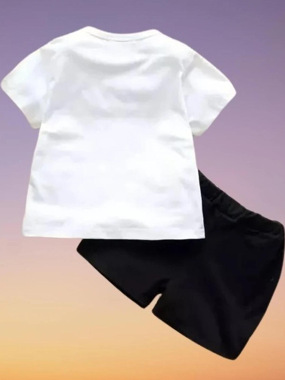 MUSNAH GARMENTS Kids Black & White T-shirt with Shorts
