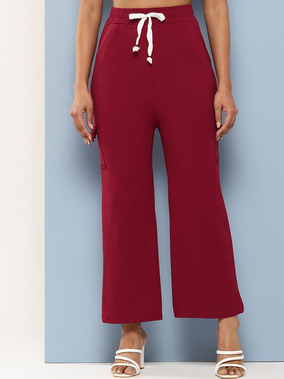 Girls Casual Maroon Colour Solid Nylon Pant