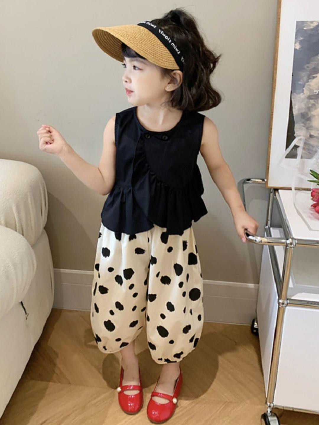 LULU & SKY Girls Pure Cotton Top With Apricot Polka Pant